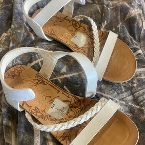 Blowfish White and Brown Sandals with Braided Straps